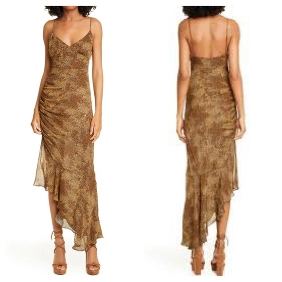 Nicholas Asymmetrical Hem Silk Leopard Print Dress SZ 4
